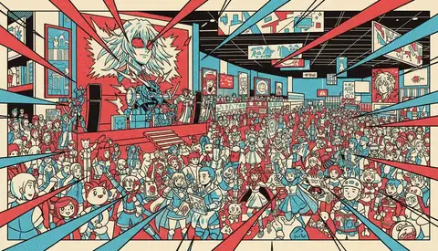Packed anime convention hall floor with thousands of attendees at Anime Expo 2026 in Los Angeles