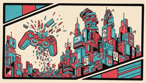 Abstract neon cityscape at night evoking the scale of a landmark open-world game release