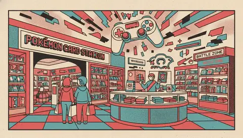 Official Pokémon card store in Japan with product displays and retail signage visible